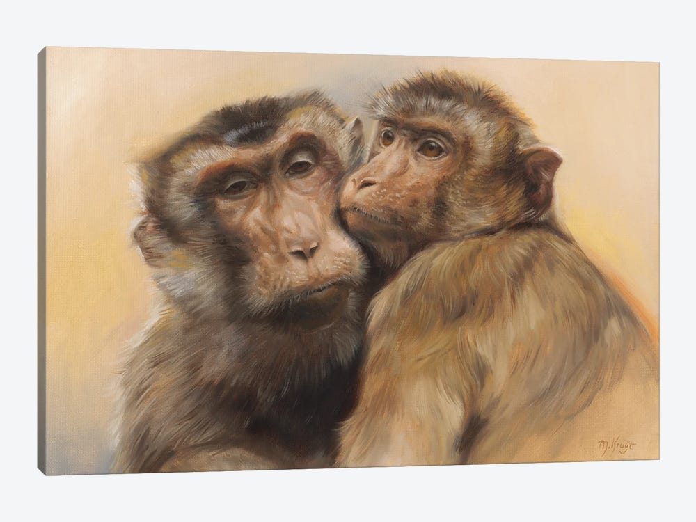 Best Friends - Rhesus Macaques by Marjolein Kruijt 1-piece Canvas Art Print