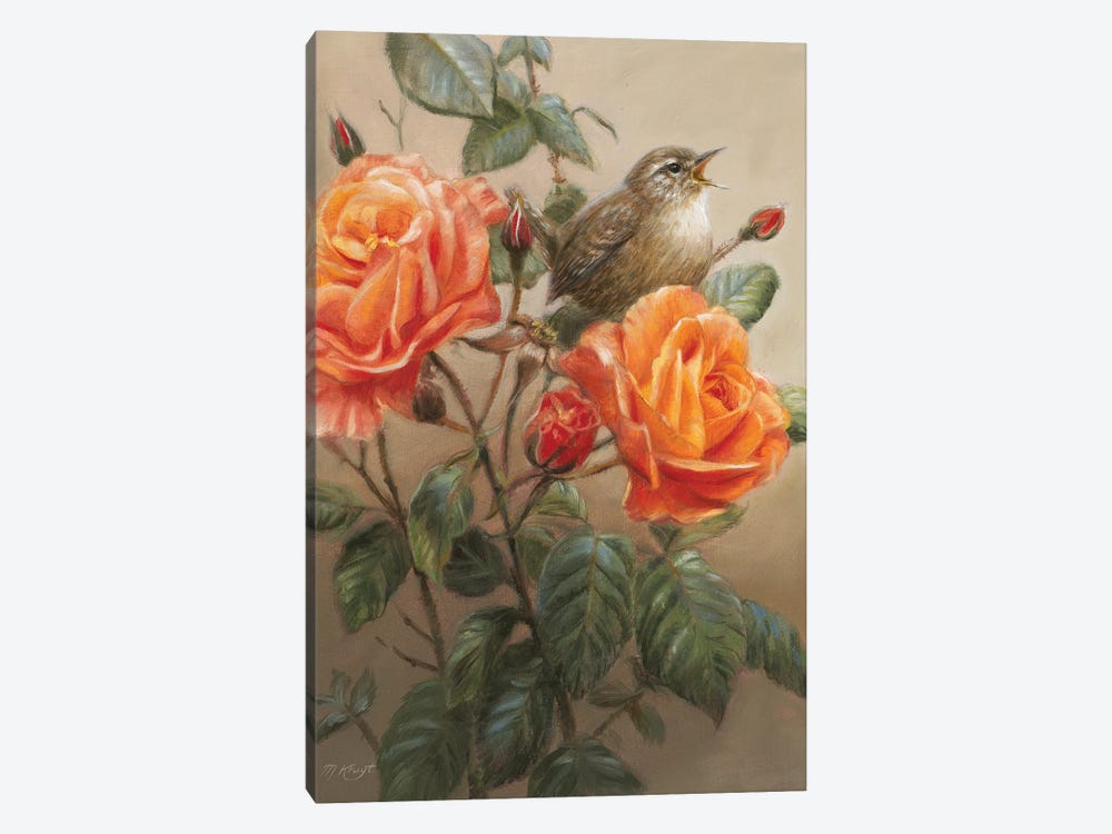 Wren On Roses by Marjolein Kruijt 1-piece Canvas Print