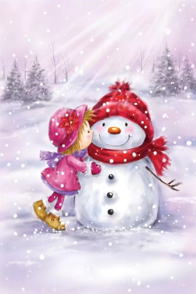 Naughty Or Nice: Girl Kissing Snowman by MAKIKO