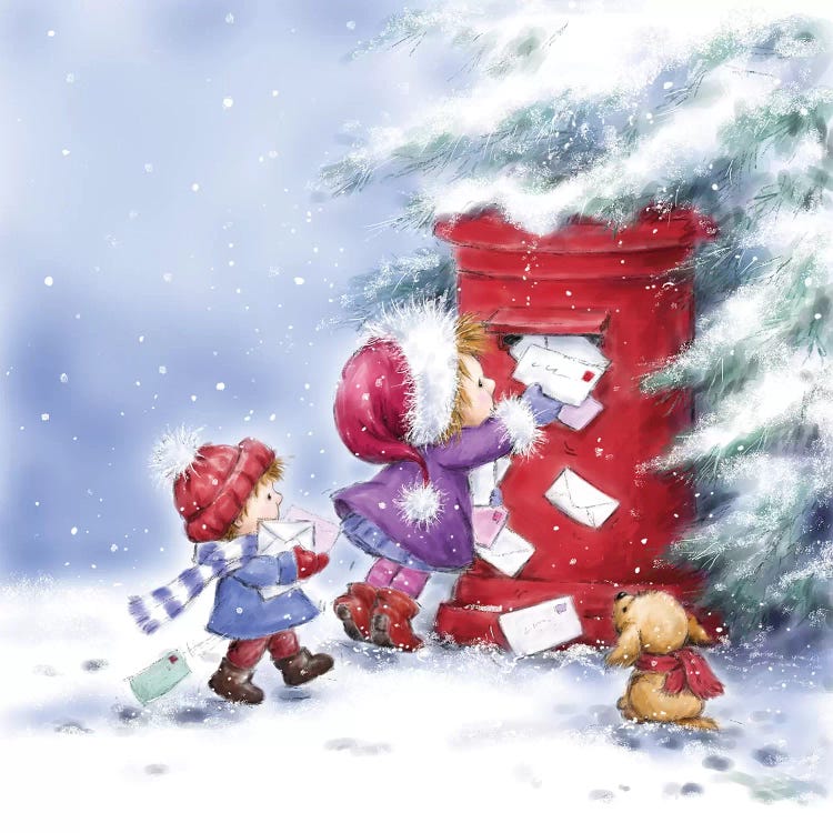 Little Girl and Boy with Letters by MAKIKO wall art