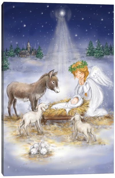 Nativity with angel Canvas Art Print - Christmas Angel Art
