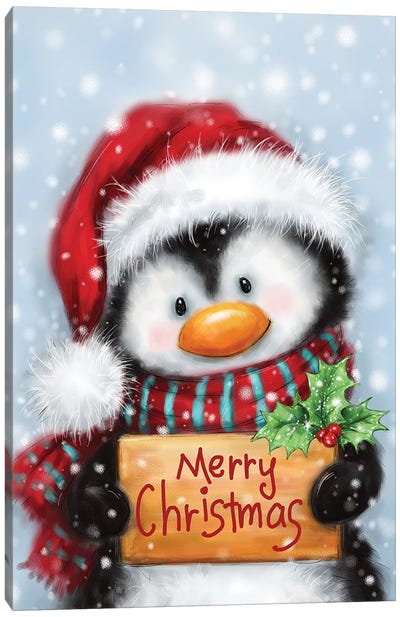 Penguin with Handwriting Canvas Art Print - Christmas Animal Art