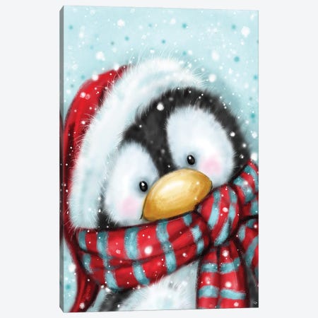 Penguin with Santa s Hat Canvas Print #MKK167} by MAKIKO Canvas Art Print