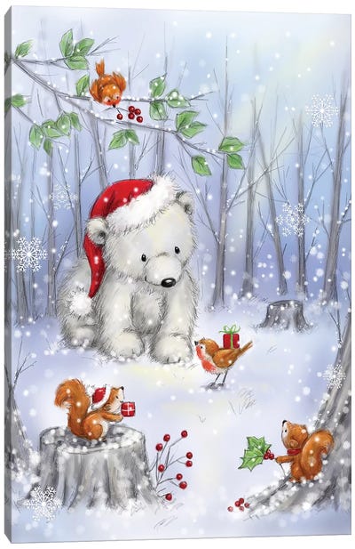 Polar Bear In Wood I Canvas Art Print - Christmas Animal Art