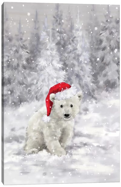 Polar Bear in Wood II Canvas Art Print - Christmas Animal Art