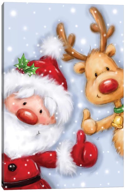 Santa and Reindeer III Canvas Art Print - Santa Claus Art