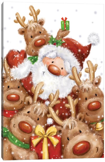 Santa and Reindeers Canvas Art Print - Reindeer Art