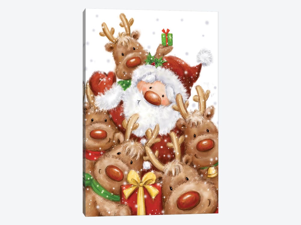 Santa and Reindeers by MAKIKO 1-piece Canvas Wall Art
