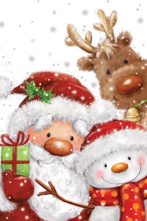 Santa Snowman and Reindeer by MAKIKO canvas print