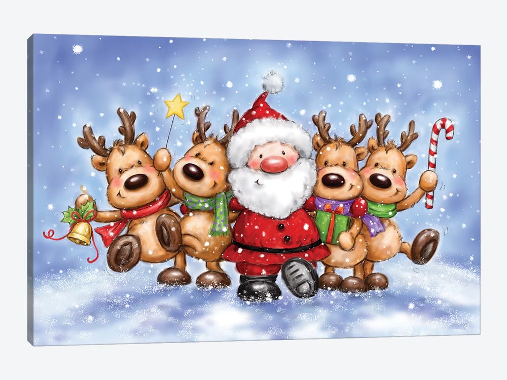 Santa With Reindeers by MAKIKO 1-piece Canvas Wall Art