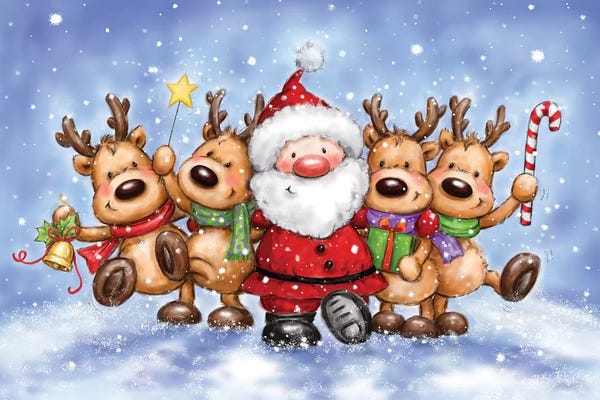 Reindeer: Santa With Reindeers by MAKIKO