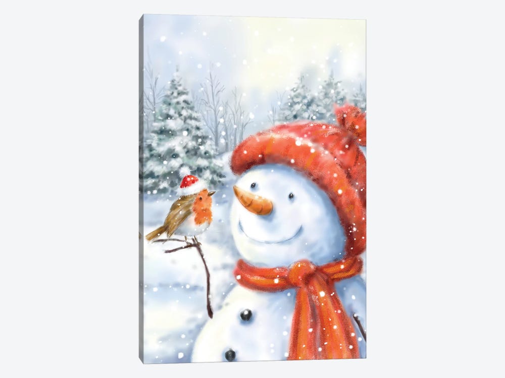 Snowman And Robin I by MAKIKO 1-piece Canvas Art