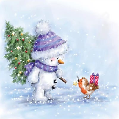 Snowman and Robin VII by MAKIKO framed canvas print