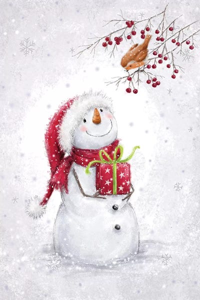 Snowman and Robin VI A by MAKIKO framed canvas print