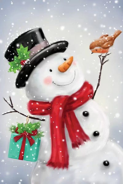 Snowman and Robin VI B by MAKIKO framed canvas print