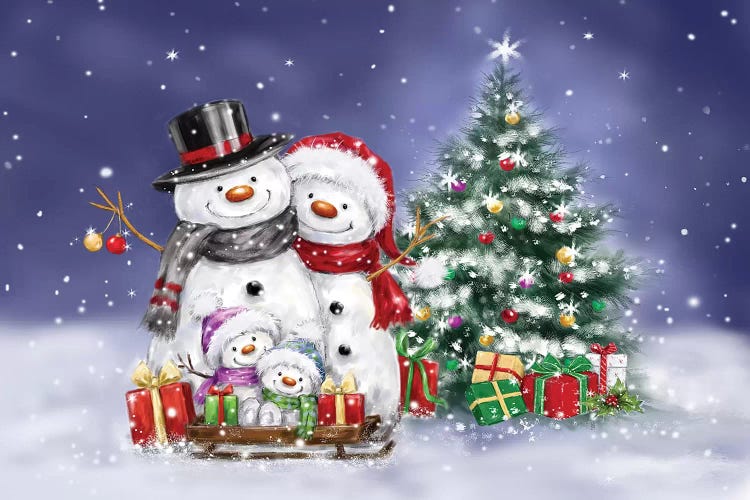Snowman Family and Tree by MAKIKO wall art