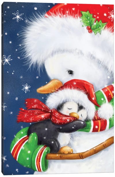 Snowman Hug Canvas Art Print - Penguin Art