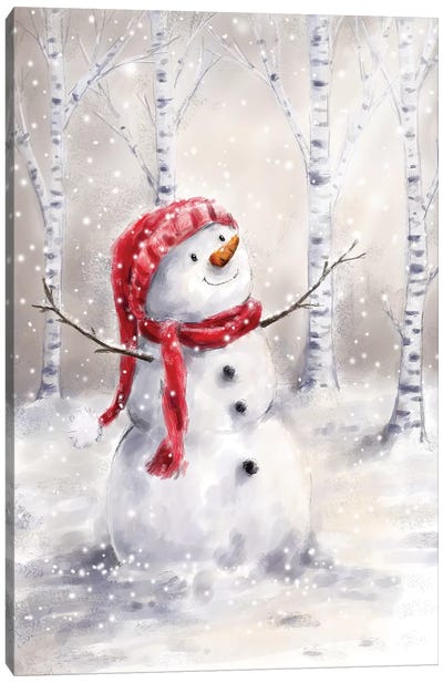 Snowman in Wood I Canvas Art Print - Christmas Art