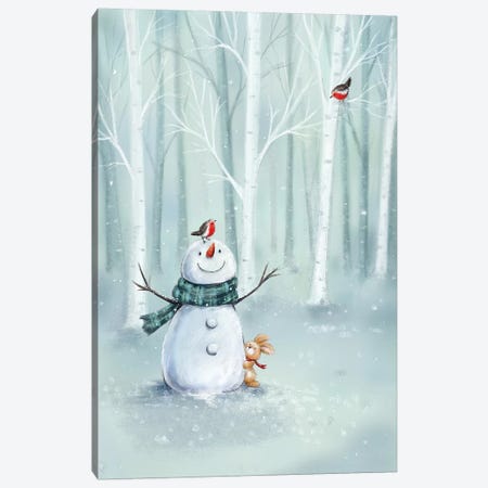 Snowman in Wood II Canvas Print #MKK283} by MAKIKO Art Print