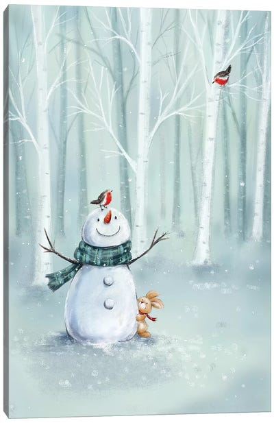 Snowman in Wood II Canvas Art Print - MAKIKO