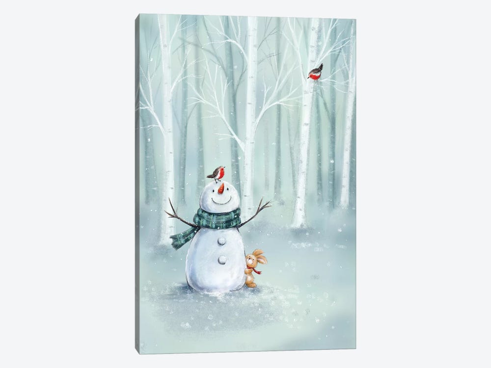 Snowman in Wood II by MAKIKO 1-piece Canvas Print
