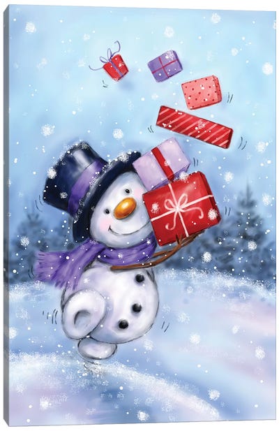 Snowman with Presents IV Canvas Art Print - MAKIKO
