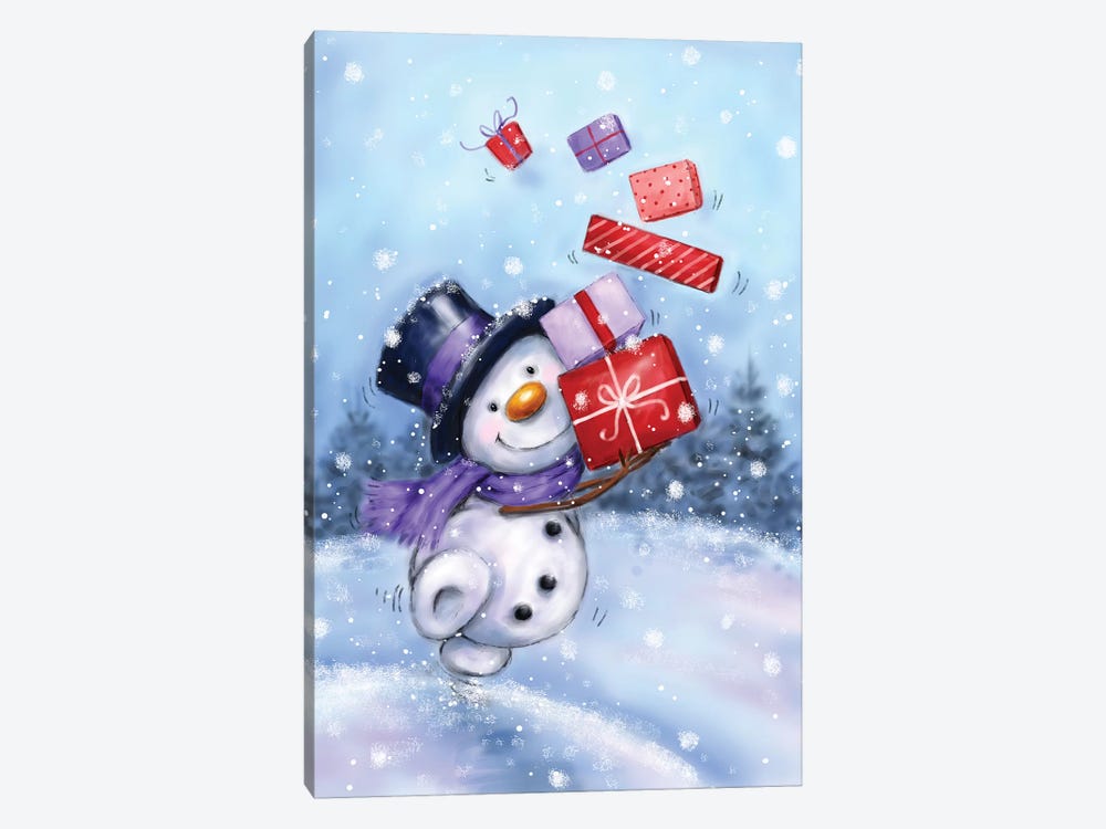 Snowman with Presents IV by MAKIKO 1-piece Canvas Artwork