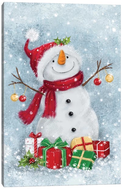 Snowman with Presents III A Canvas Art Print - MAKIKO