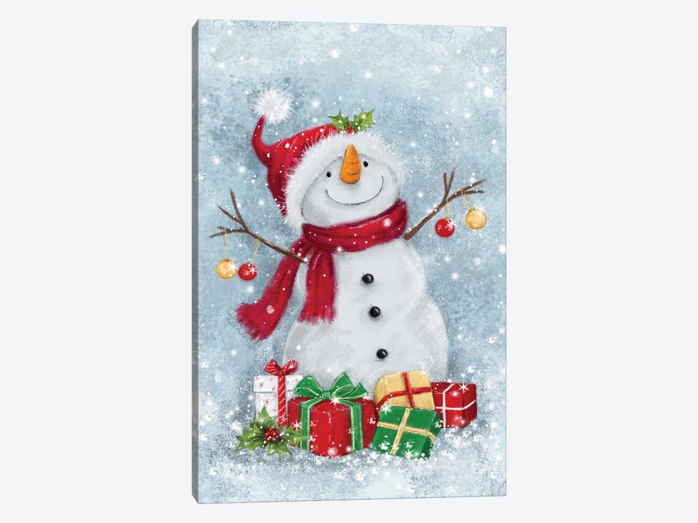 Snowman with Presents III A by MAKIKO 1-piece Canvas Art Print