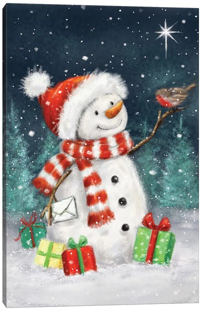 Snowman with Presents III B Canvas Art Print - Snowman Art