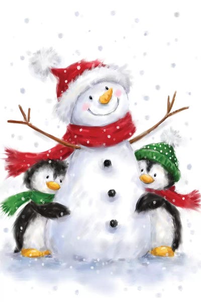 Penguins: Snowman With Two Penguins by MAKIKO