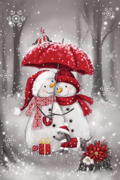 Snowmen With Umbrella  IV by MAKIKO framed wall art