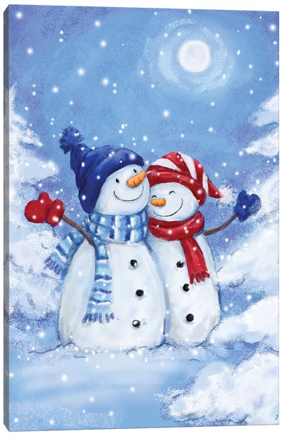 Two Snowmen III Canvas Art Print - Snowman Art