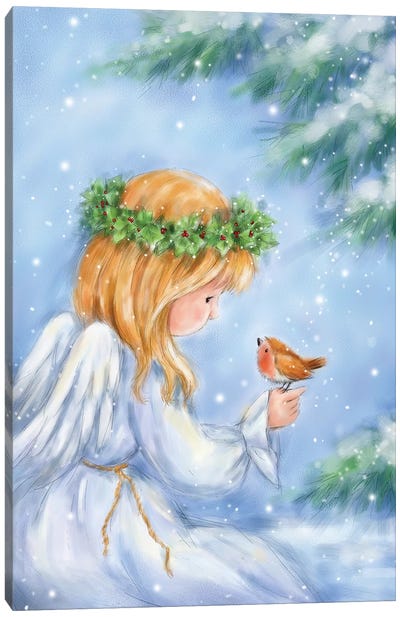 Angel and Robin Canvas Art Print - Christmas Angel Art