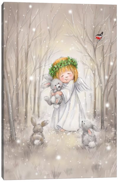 Angel with Rabbit Canvas Art Print - Angel Art