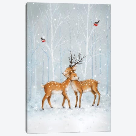 Deer Couple in Wood Canvas Print #MKK61} by MAKIKO Canvas Art