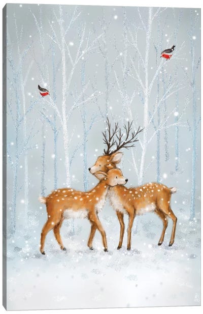 Deer Couple in Wood Canvas Art Print - MAKIKO