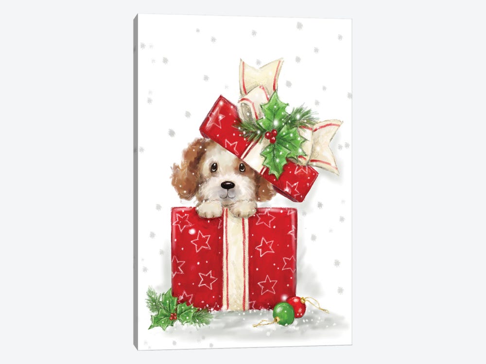 Dog In Present by MAKIKO 1-piece Canvas Wall Art