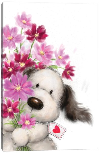 Dog with Flowers I Canvas Art Print - Valentine's Day Art
