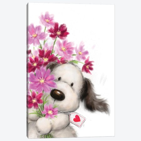 Dog with Flowers I Canvas Print #MKK72} by MAKIKO Canvas Print