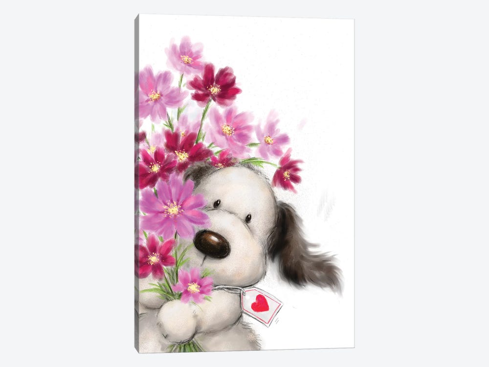 Dog with Flowers I by MAKIKO 1-piece Canvas Wall Art