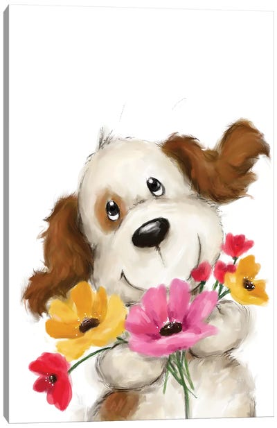 Dog with Flowers II Canvas Art Print - MAKIKO