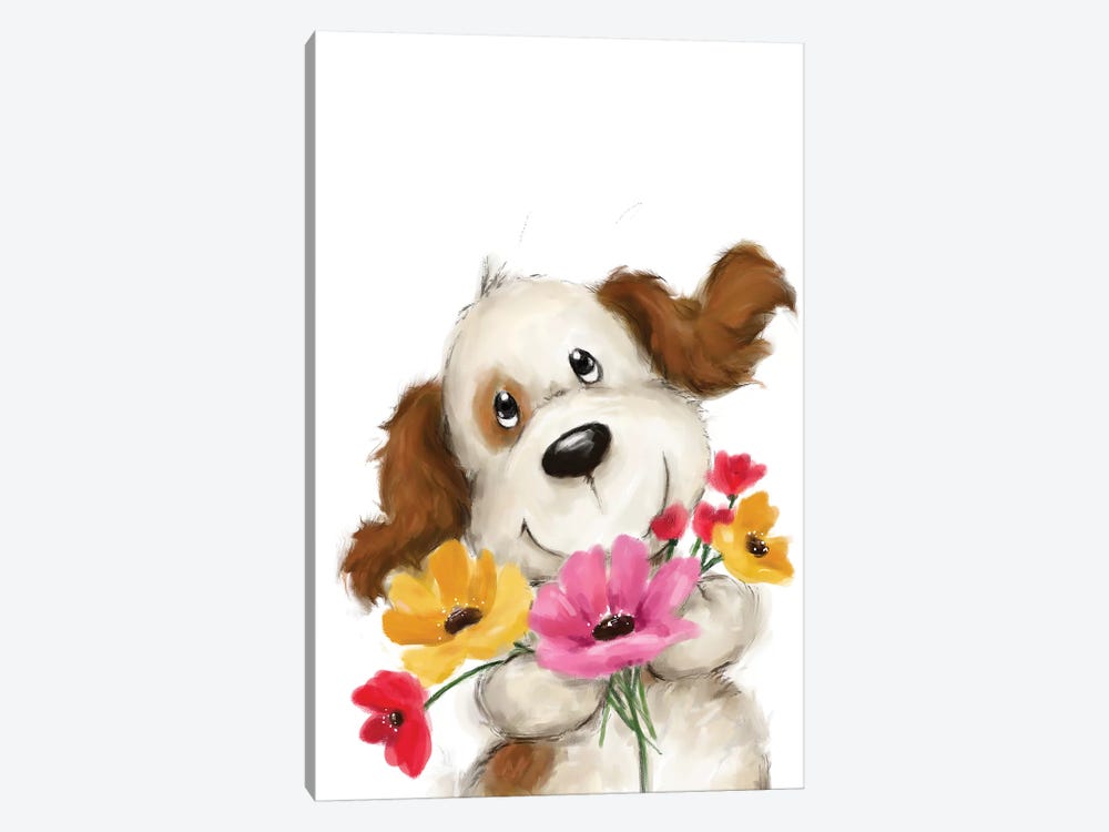 Dog with Flowers II by MAKIKO 1-piece Canvas Art Print