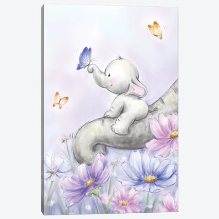Elephant with Butterfly Canvas Print #MKK93} by MAKIKO Art Print
