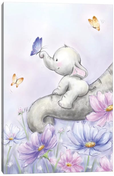 Elephant with Butterfly Canvas Art Print - MAKIKO