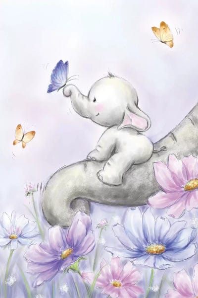 Elephants: Elephant with Butterfly by MAKIKO