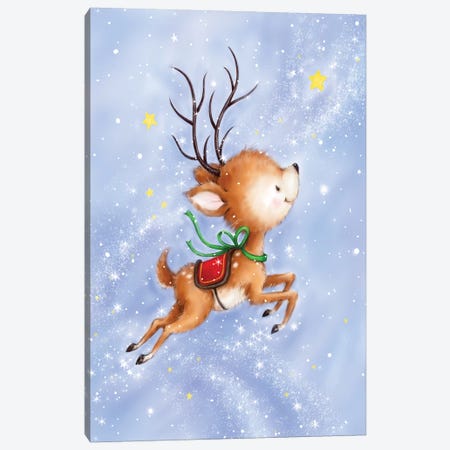 Flying Rudolph Canvas Print #MKK97} by MAKIKO Canvas Wall Art