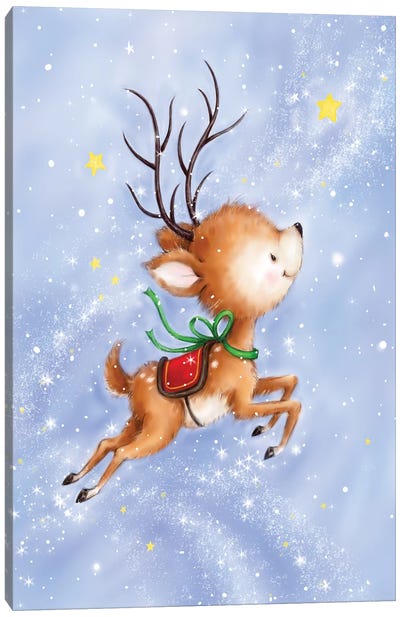 Flying Rudolph Canvas Art Print - Reindeer Art