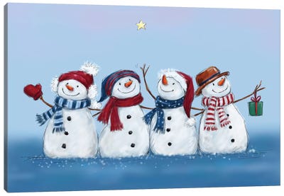 Four Snowmen Canvas Art Print - Snowman Art