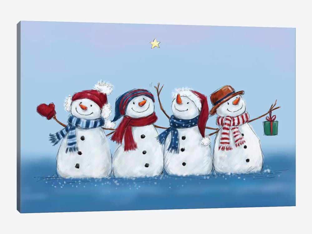 Four Snowmen by MAKIKO 1-piece Canvas Wall Art